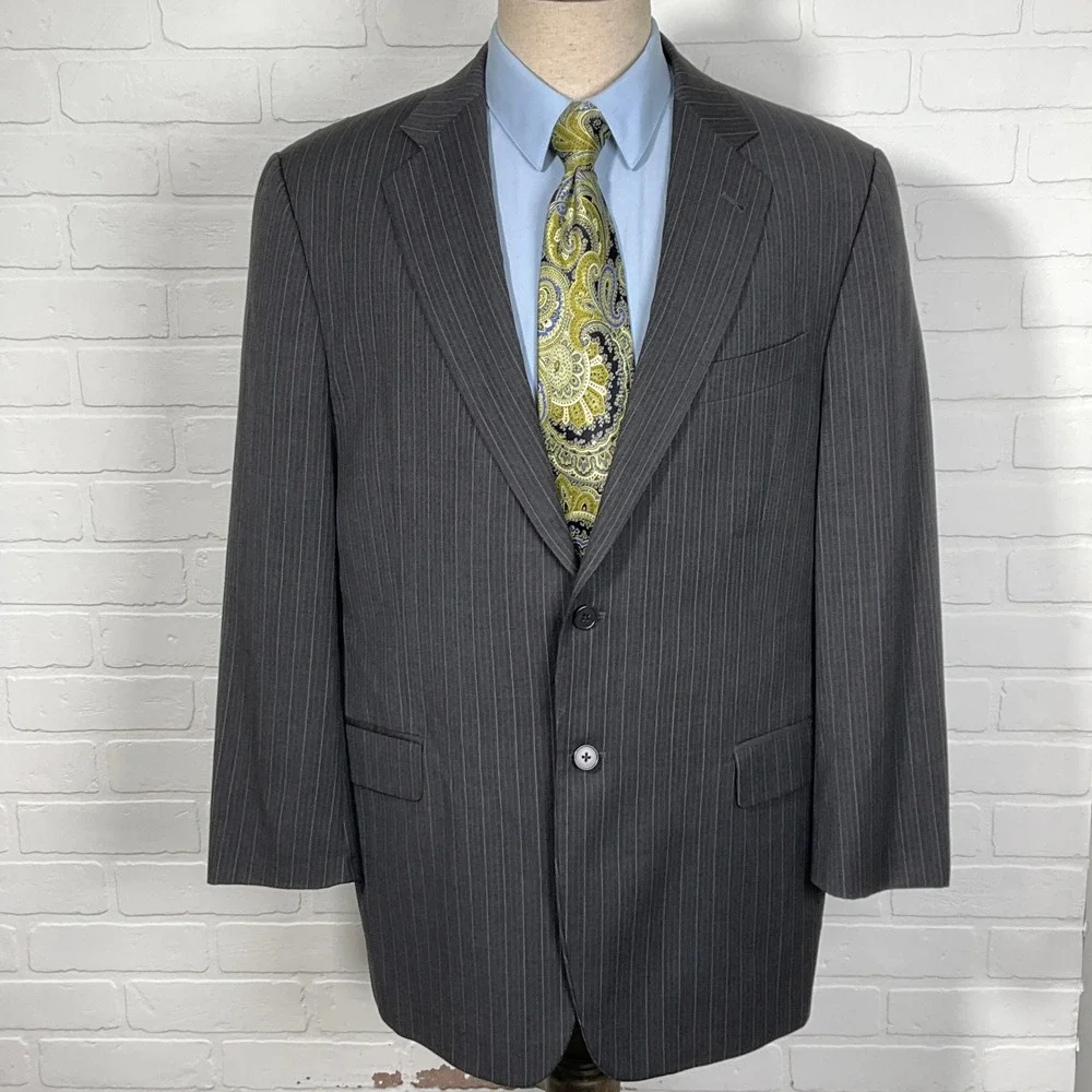Joseph Abboud Blazer Men 44R‎ Gray Pinstripe Classic Wool Suit Jacket Classic